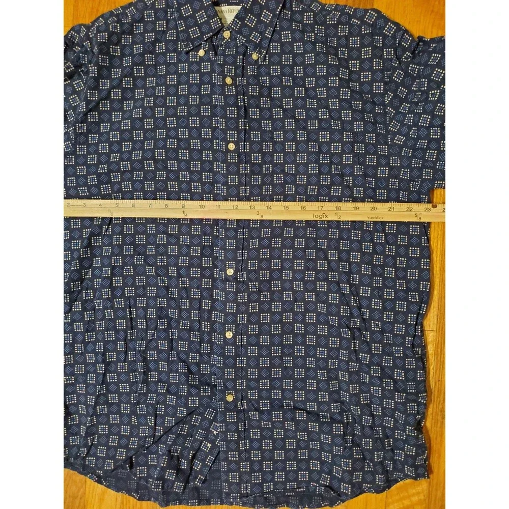 Vintage Banana Republic Shirt Mens Medium Blue Long Sleeve Button Up Geometric